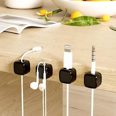 6pcs Magnetic Cable Clips Self-Adhesive Organizer Cord Holder Desk Cables Fixed • £1.99