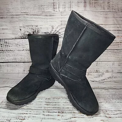 Skechers Shape Up Boot Women Sz 8.5 Nubuck Suede Leather Fleece Line Black Strap • $17.49