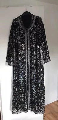 Stunning Ladies Black & Silver 2-piece Soft Netted Sequin &Satin Moroccan Kaftan • $136.76