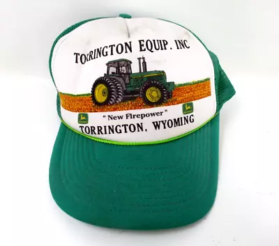 Vintage John Deere Tractor Hat Torrington Wyoming Green White Trucker Farm Mesh • $33.58