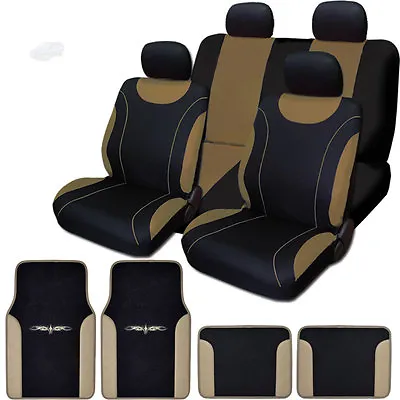 For Mazda New Flat Cloth Black And Tan Car Seat Covers Floor Mats Full Set  • $52.72