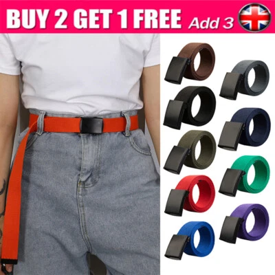 £1.75 • Buy Mens Womens Unisex Cotton Canvas Fabric Webbing Black Buckle Belt Army YJ