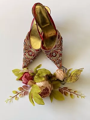 Women Wedding Party Shoes RED Diamante Pakistani Bridal Wedding Shoes • £10