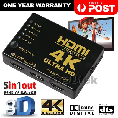 $9.95 • Buy 5 / 3 Port HDMI Splitter Switch Switcher Hub Box HDTV Ultra HD 4K 60Hz SYD