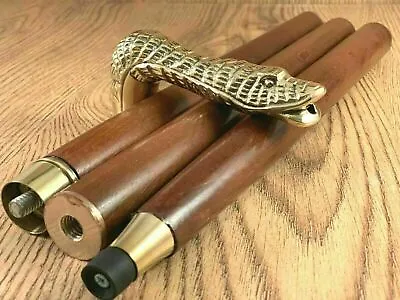 Vintage Walking Stick Brass Snake Head Handle Nautical Stick Wooden Cane Sticks • £31.79
