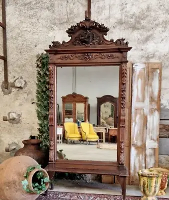 Antique Huge French Mirror Chateau Hunting Lodge Walnut 19th Century • £995