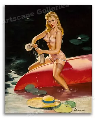 Gil Elvgren 1940s PinUp Girl  We Had A Little Falling Out  Canoe Print - 8.5x11 • $8.95