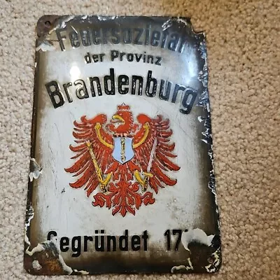 RARE Vtg GERMAN Fire Company Of The Province Of Brandenburg Enameled Street Sign • $9.99