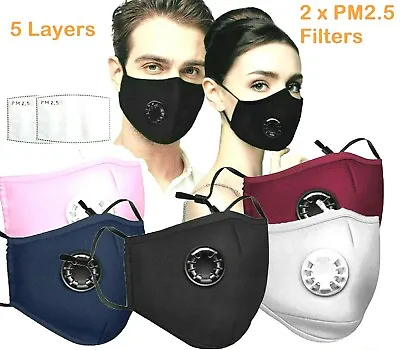 Cotton Face Mask With Pocket Filter Air Valve Washable Reusable Respirator PM2.5 • £3.49