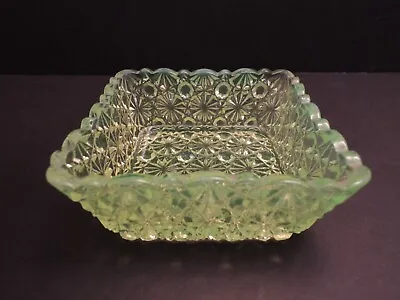 Vintage Daisy & Button Square Vaseline Glass Candy Trinket Dish • $40