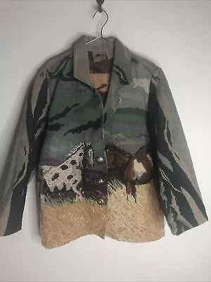 Vintage Tapestry Jacket Dont Mess With Texas Horse Print Medium Women’s • $39.99