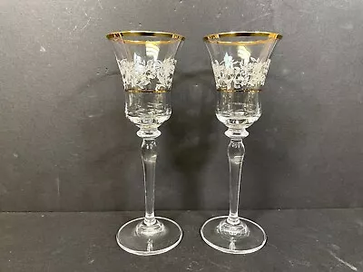 Two Mikasa Crystal Antique Lace Middle Floral 8 5/8  Wine Glasses Stems Goblets • $29.99