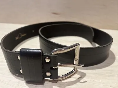 REAL LEATHER Belt With Silver Square Buckle Womens SIZE Small 34 Inch BLACK • $6.99