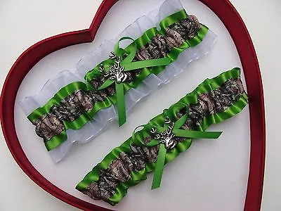 **NEW Mossy Oak Camouflage Camo Apple Green White Wedding Garter Prom Lime Green • $12.01