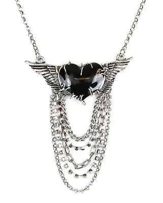 $12.99 • Buy Wing Heart Stone Chain Steampunk Necklace Lace Pendant Punk Goth Cyber Rave