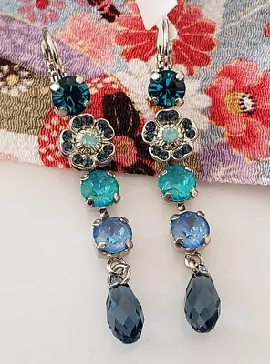 MARIANA  Fairytale  Blue Mix Floral Dangle Chandelier Drop Crystal Earrings • $75.60