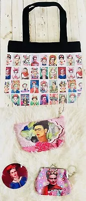 $25 • Buy 4 Piece Set 1 Frida Kahlo Tote Bag 12x14 Inches 1 Coin Bag 1 Mirror 1 Zipper Bag