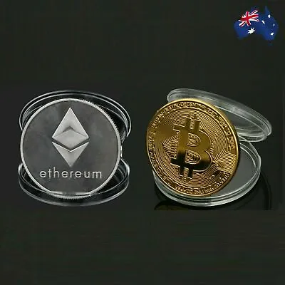 $9.90 • Buy Bitcoin & Ethereum Coin [3mm] BTC ETH Gold Physical Metal Case Cryptocurrency