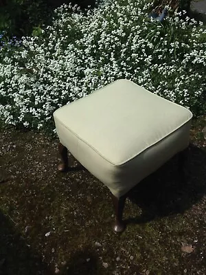 Antique / Vintage Large Footstool Collins And Hayes London Queen Anne Legs Cream • £35