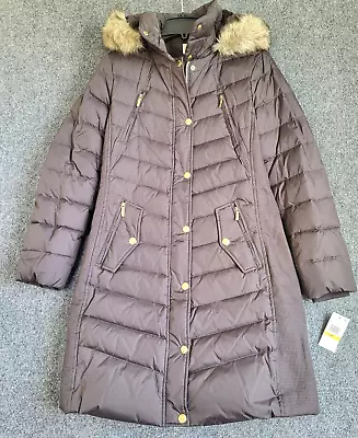 Michael Kors Women's Down Parka Coat Chocolate Size S Faux Fur Detachable Hood • $39.99