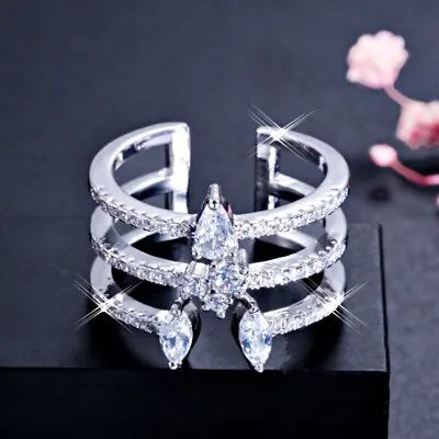 $20.99 • Buy 18K White Gold GF Simulated Diamond Pear&Marquise Cut Stylish Adjustable Ring