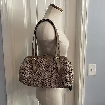 Vintage MORRIS MOSKOWITZ Shoulder Bag Handbag Taupe Woven Kiss Lock Padded USA • $16.19