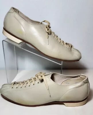 Vintage Mens Hyde Leather Bowling Shoes Split Toe Off White/ Gray Sz 10.5 • $26