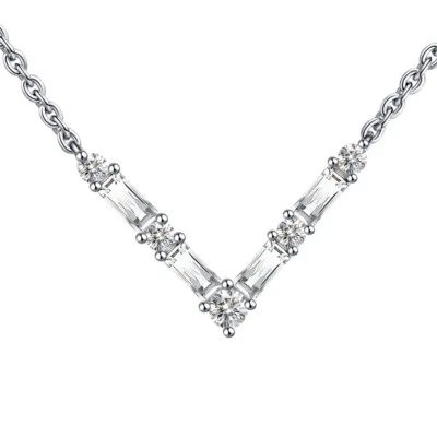 $18.99 • Buy Baguette Pendant Necklace Cz V Shape Sterling Silver Women Ginger Lyne