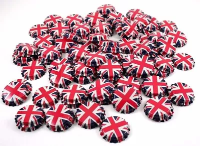 100 Union Jack Crown Cap Bottle Metal Lid Tops PET/Glass Home Brew Beer Bottles • £2.99