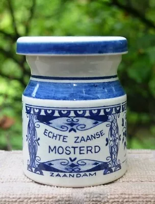 New Delftsche Huys Delft Blue Handwork Mustard Jar From Holland • $22.99