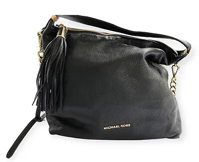 Michael Kors Handbag Black Pebbled Leather Tassel Hobo Purse COA • $54.51
