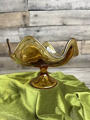 VIKING Epic Spiked Amber CANDY DISH Bowl Vase Footed Base Glass USA MCM 🤎 • $17.85