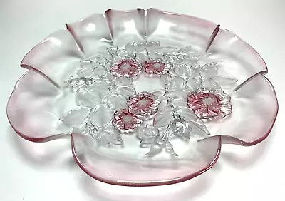 Mikasa Pink Crystal Rosella Pattern Walther Glass 12-1/2  Round Ruffled Platter • $14.99