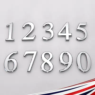 £5.99 • Buy House Door Numbers Self Adhesive Chrome Home 50mm 70mm 90mm UK 