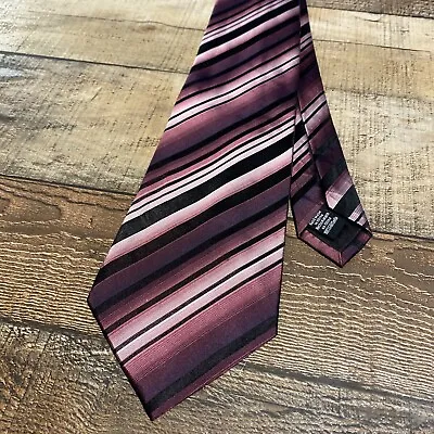 Van Heusen Polyester Tie Pink/Black/Purple Stripes Necktie - 60”x3.75” LONG • $9.77