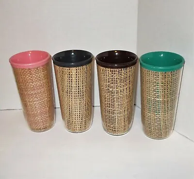 Vintage MCM Raffiaware Thermo-Temp Tumblers Cups Plastic Raffia Weave Insulated  • $12.95