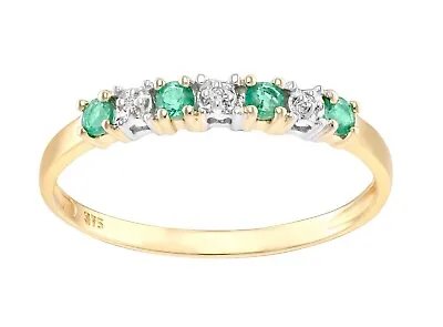 9ct Yellow Gold Emerald & Diamond Eternity Ring - Size J To S • £89.95