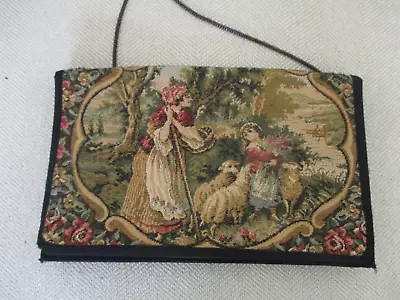 Vtg 10  Tapestry Cottage Country On Black Hand Bag Clutch Purse W/Chain • $9.99