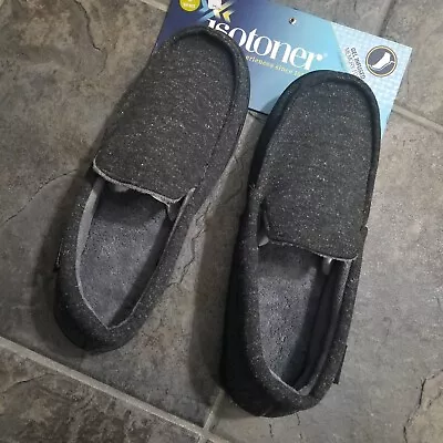 Isotoner Preston Heather Knit Men's Moccasin Slippers Medium 8-9 Grey • $13.60