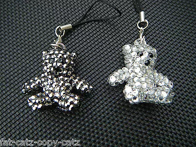 £2.80 • Buy CUTE BLING JEWEL DIAMONTE SILVER TEDDY BEAR MOBILE PHONE HANDBAG CHARM 3.5cm