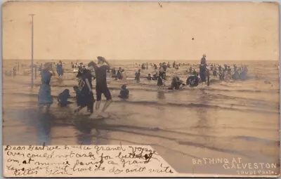 Vintage 1900s GALVESTON Texas RPPC Postcard Bathing Beach Scene / TRUBE PHOTO • $30