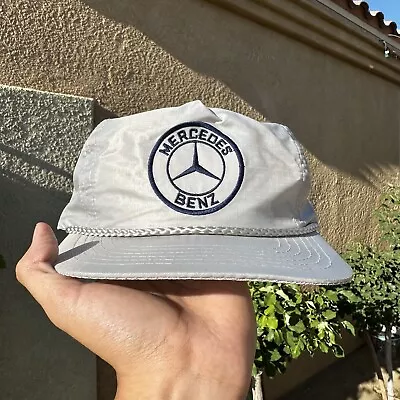 Vintage Mercedes Benz 80s Gray Satin Logo SnapBack Hat • $59.97