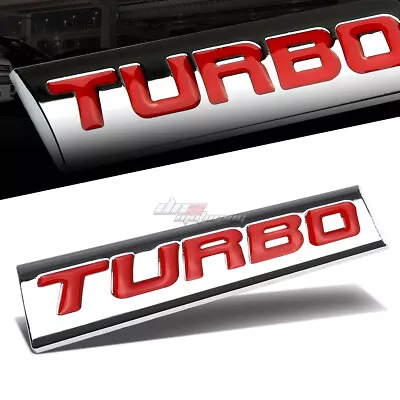 $5.98 • Buy Aluminum Stick On Polish Chrome Red Text Turbo  Decal Emblem Trim Badge Logo