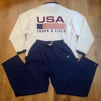 Mens USA Track & Field Jacket Pants Nike Warm Up Suit Athlete Vtg Olympics XL • $249.99