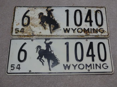 $50 • Buy Vintage 1954 Wyoming Front And Rear License Plate