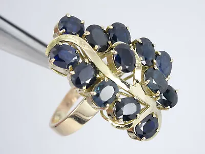 MASSIVE SOLID 14K YELLOW GOLD With 4.5 TCW SAPPHIRE CLUSTER COCKTAIL RING 10g • $800
