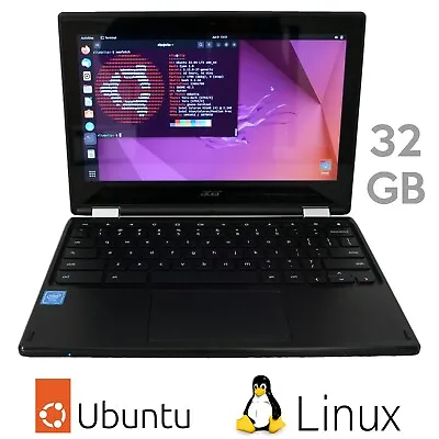 Ubuntu Linux Laptop - 32GB SSD 4GB RAM Acer R11 C738T Netbook 11.6 Intel 1.6GHz • $69.99