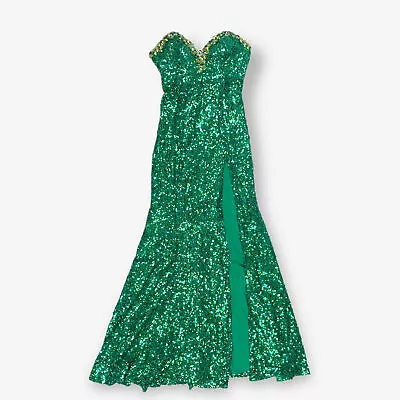 £100 • Buy Vintage Claudine Floor Length Sequin Prom Dress Emerald Green XS