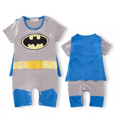 Baby Boy Batman Romper Playsuit Outfit Costume With Cape 3-24 Months • £7.99