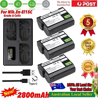 2800mAh EN-EL15C EN-EL15 Battery For Nikon D500D600D610D750D7000D7100D7200 • $97.98